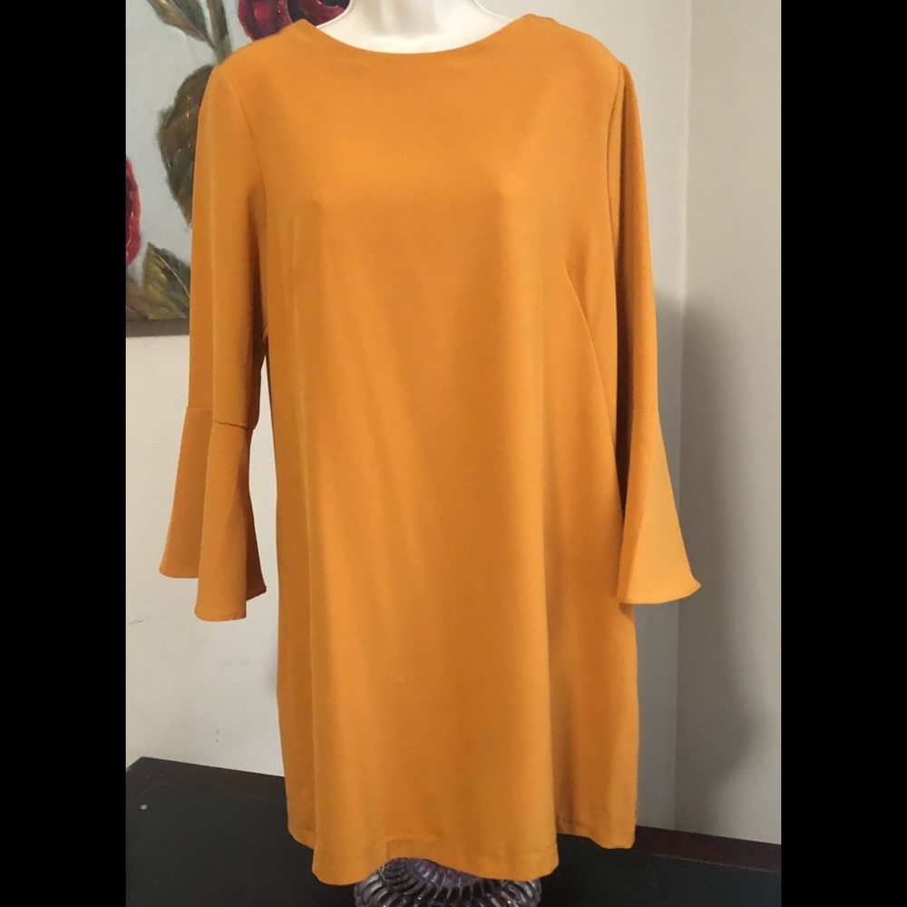 Gold yellow mini dress with bell sleeves